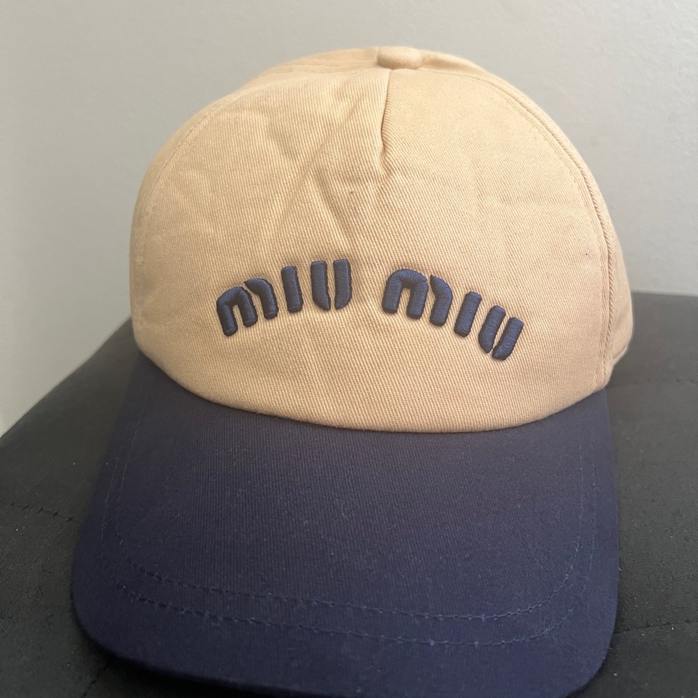Beige and Dark Blue Hat